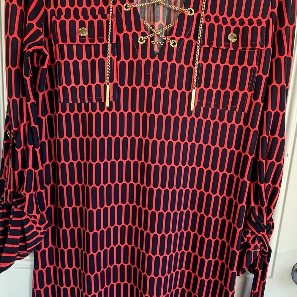 Michael Kors Red and Black Patterned Dress